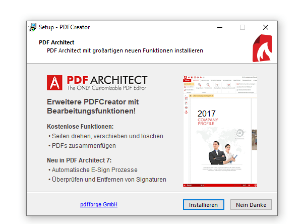 Der PDF Architekt muss zwei mal abgewählt werden.