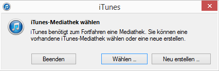 iTunes ermöglicht die Auswahl der Mediathek. 