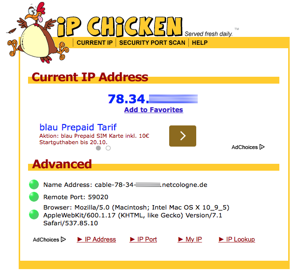 Access ipchicken.com. IP Chicken - What is my IP address? Free public IP  lookup.