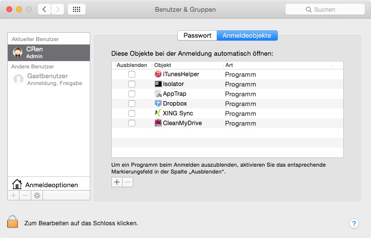 In den Systemeinstellungen von Mac OS X lassen sich Autostarts einrichten.