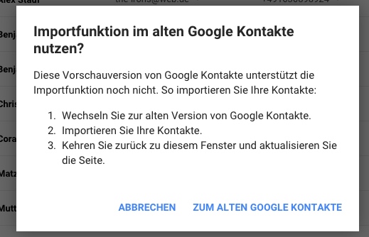 Google Kontakte alte Version umschalten