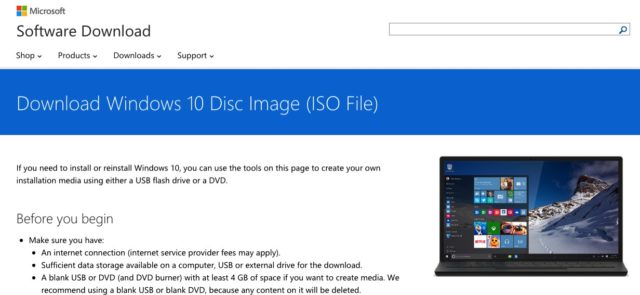 Windows 10 Downloadseite