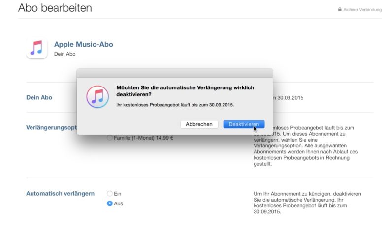 Apple Music kündigen iTunes