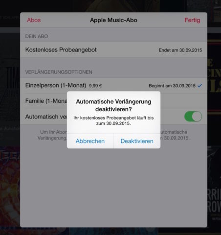 Apple Music kündigen iPad