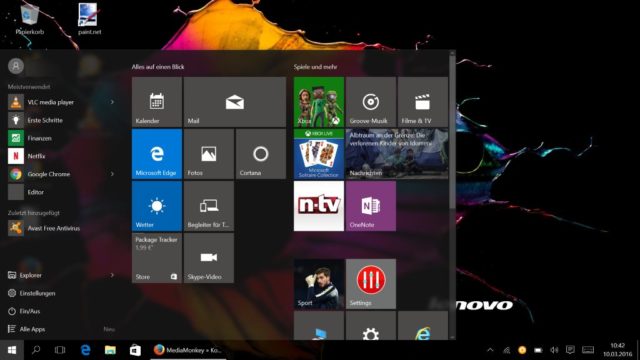 Windows 10 großes Startmenü