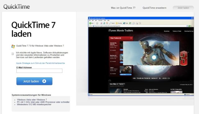 Der Window XP-Screenshot lässt schon darauf schließen, wie wichtig Apple QuickTime für Windows ist ;) 