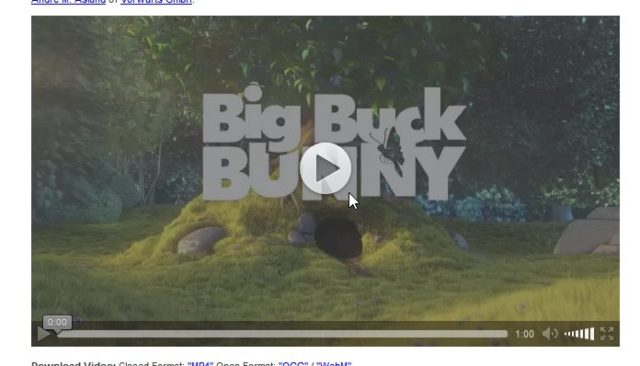 So soll es sein: Erst auf einen zusätzlichen Klick startet die HTML5-Version von Big Buck Bunny