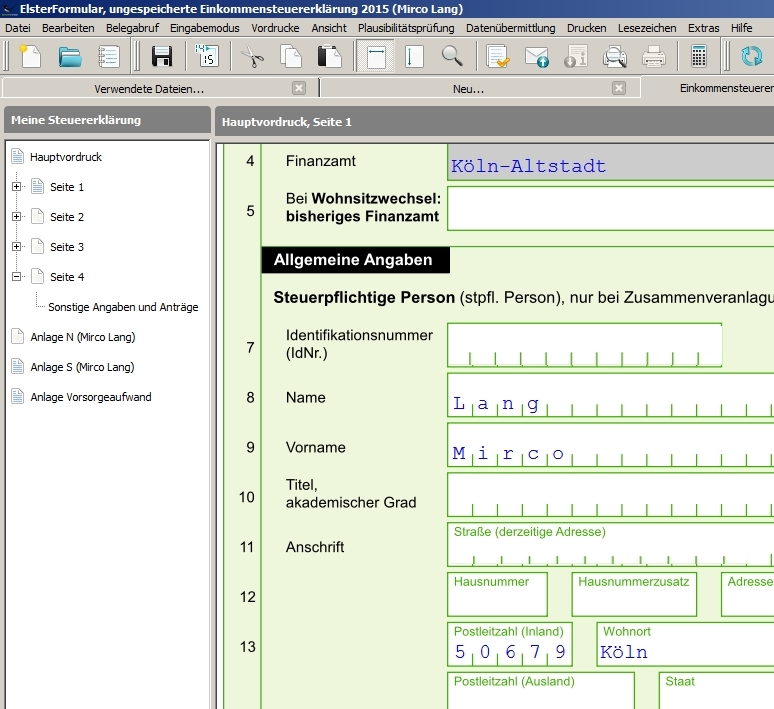Einkommensteuererklärung ausfüllen muster