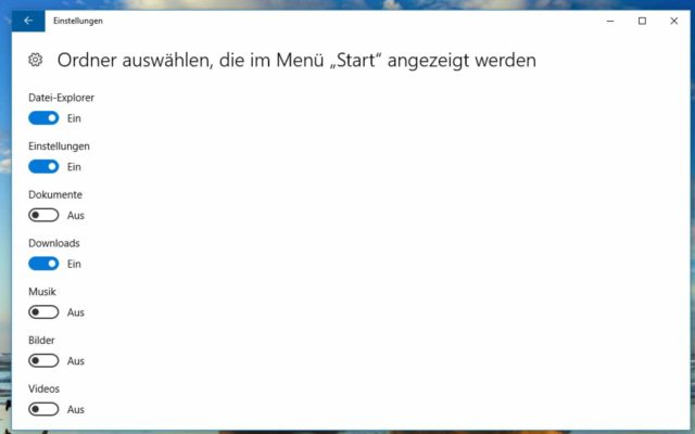 Windows 10 Startmenü Einstellungen