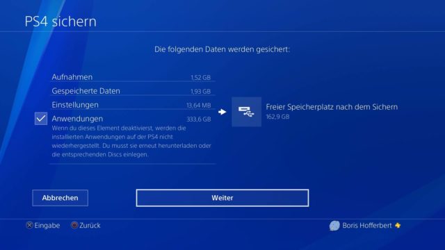 PS4-Backup Übersicht