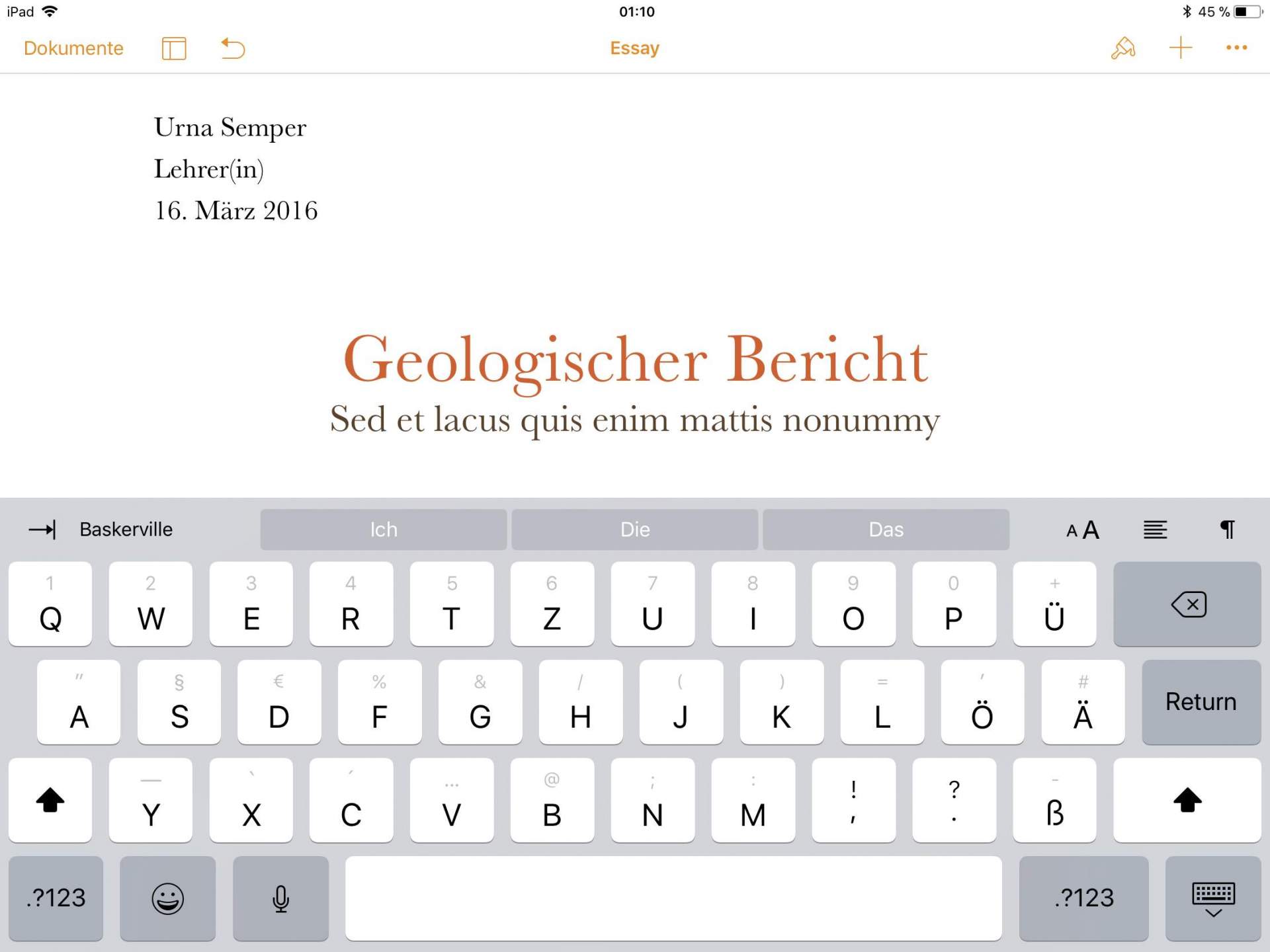 Pages am iPad: Brauchbar, aber nicht für mich geeignet.