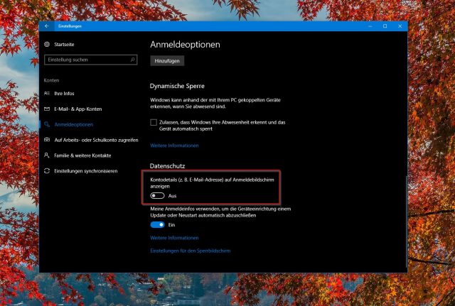 E-Mail-Adresse ausblenden Windows 10