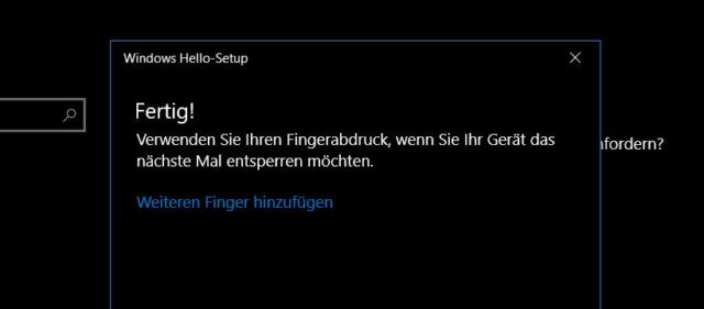 Windows Hello Einrichtung abgeschlossen