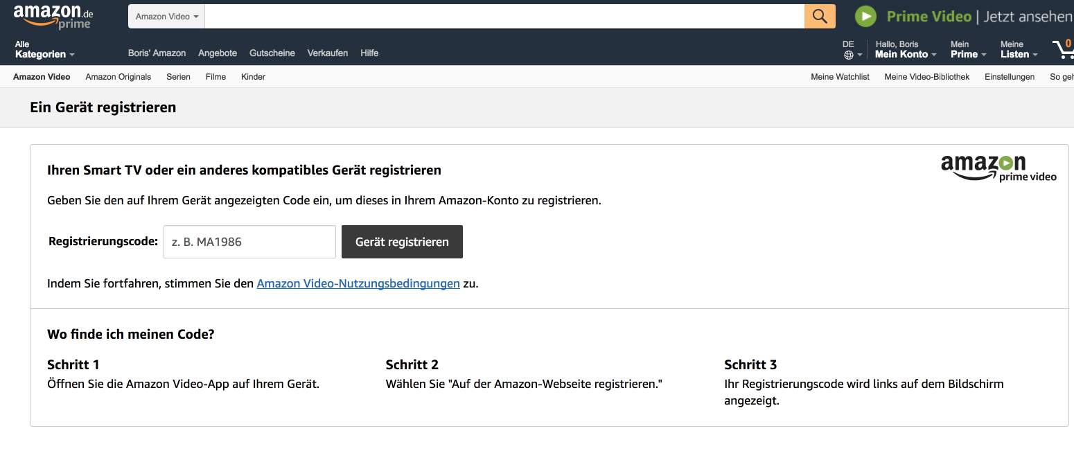 Code eingeben Amazon.de/mytv