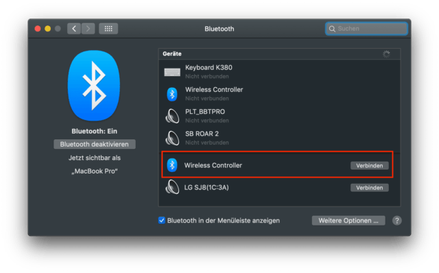 Dualshock 4 am Mac Bluetooth