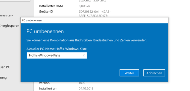Windows 10 PC umbenennen