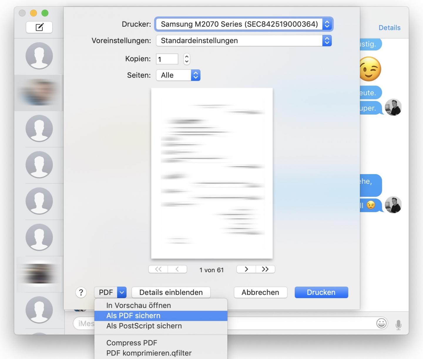 Auf dem Mac könnt Ihr Apple-Nachrichten ganz einfach als PDF abspeichern.