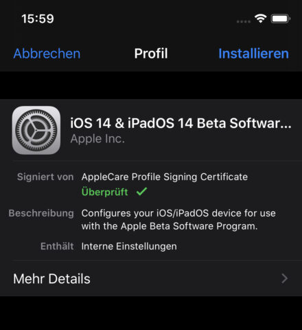 iOS iPadOS Beta-Profil installieren