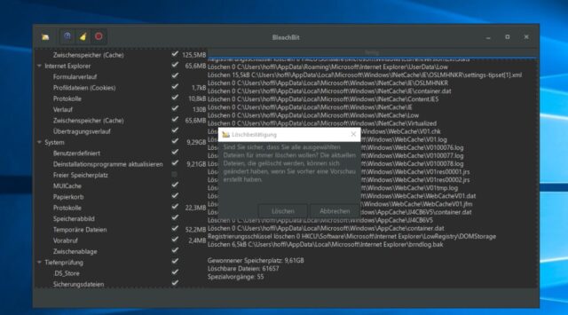 BleachBit Dateien löschen