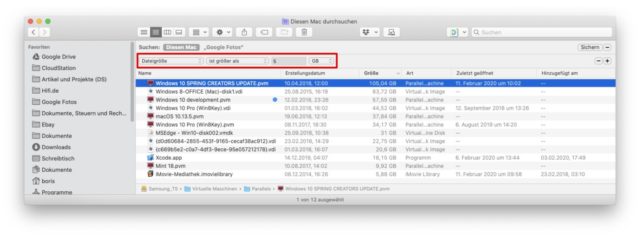 Diesen Mac durchsuchen große Dateien