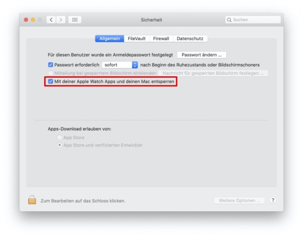 Apple Watch Apps und deinen Mac entsperren