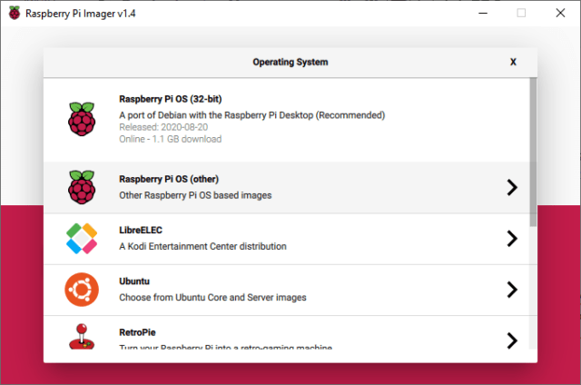 Raspberry Pi Imager Choose OS