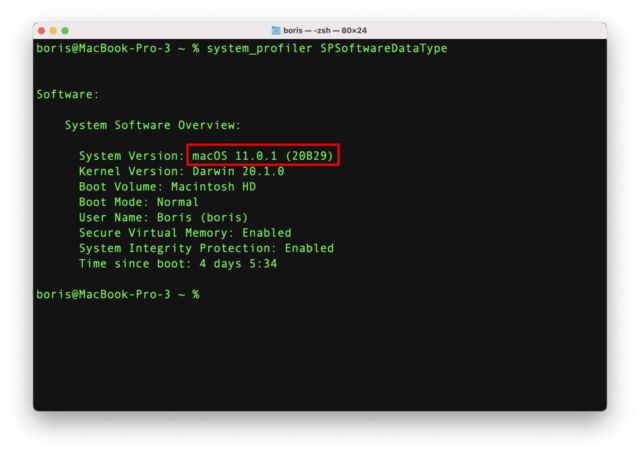 macOS Terminal Versionsnummer