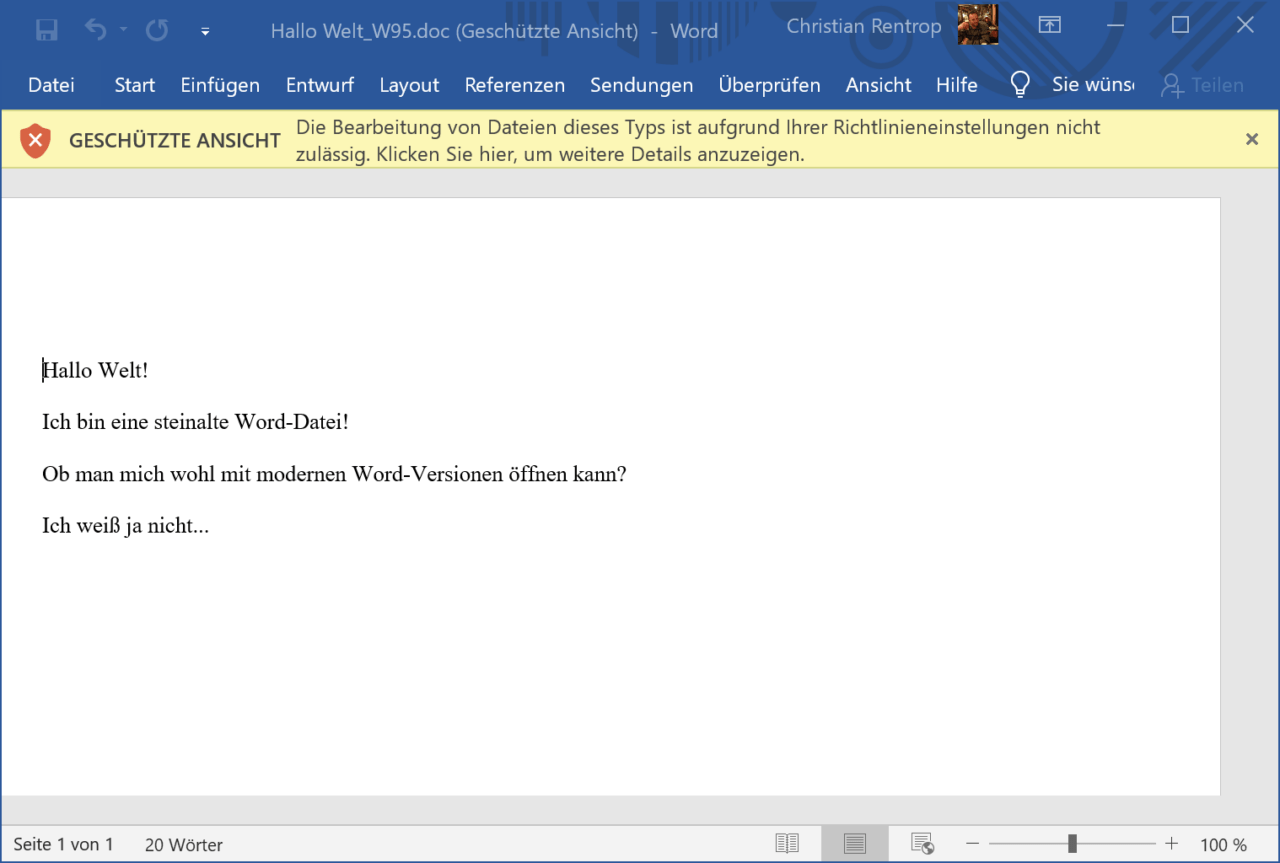 Alte Word-Dateien öffnen und als Docx sichern