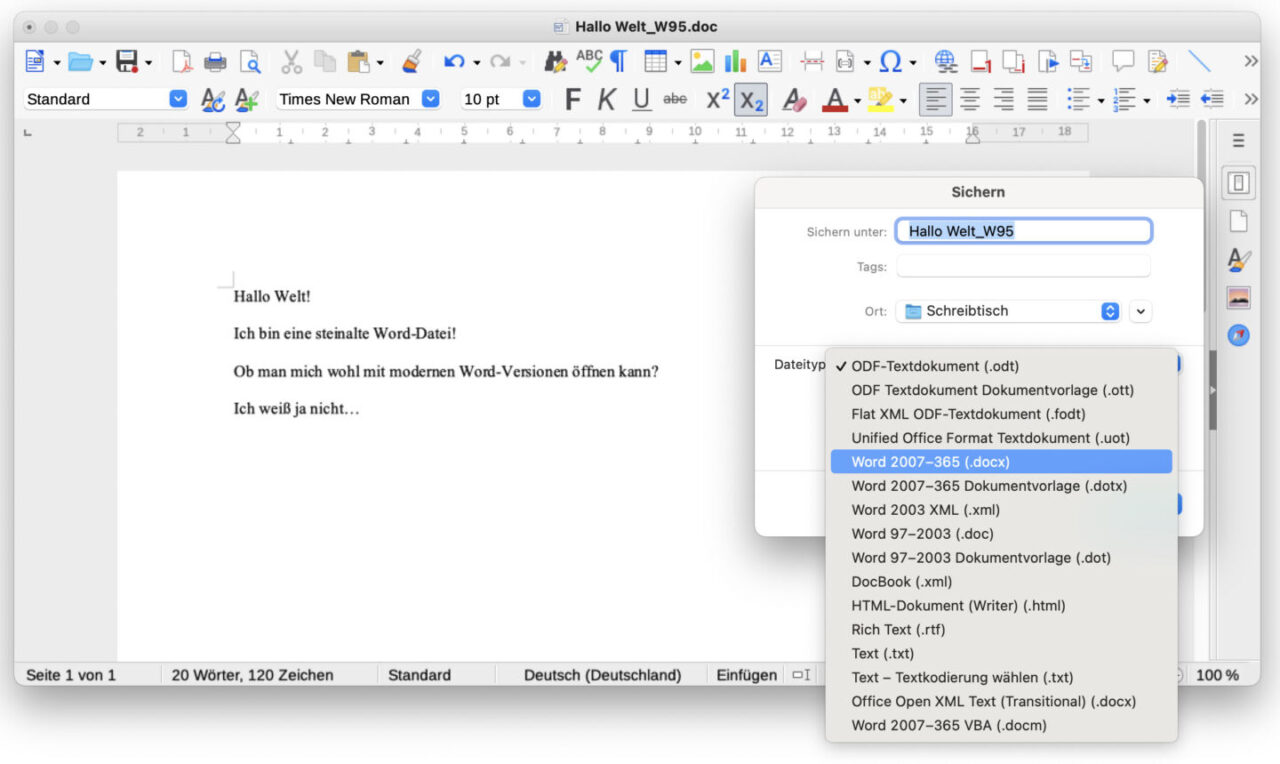 Anleitung Alte WordDatei öffnen und als Docx sichern Office