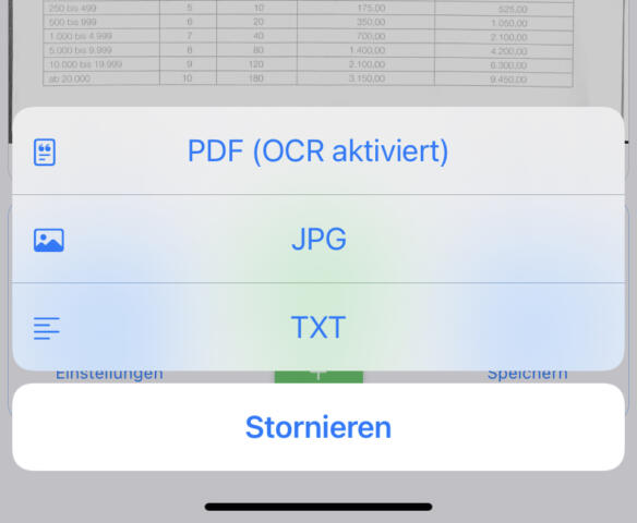 Dokumente PDF OCR speichern iPhone