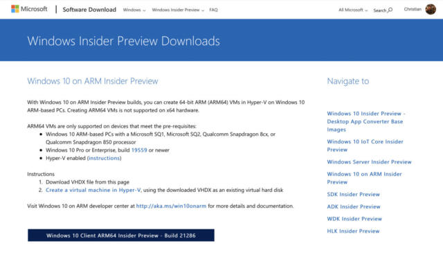 Nach der Registrierung beim Insider-Programm könnt Ihr Windows 10 laden.