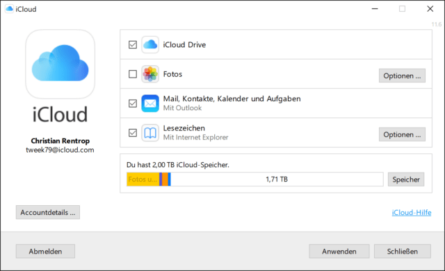 In den iCloud-Einstellungen unter Windows könnt Ihr genau auswählen, was synchronisiert werden soll.