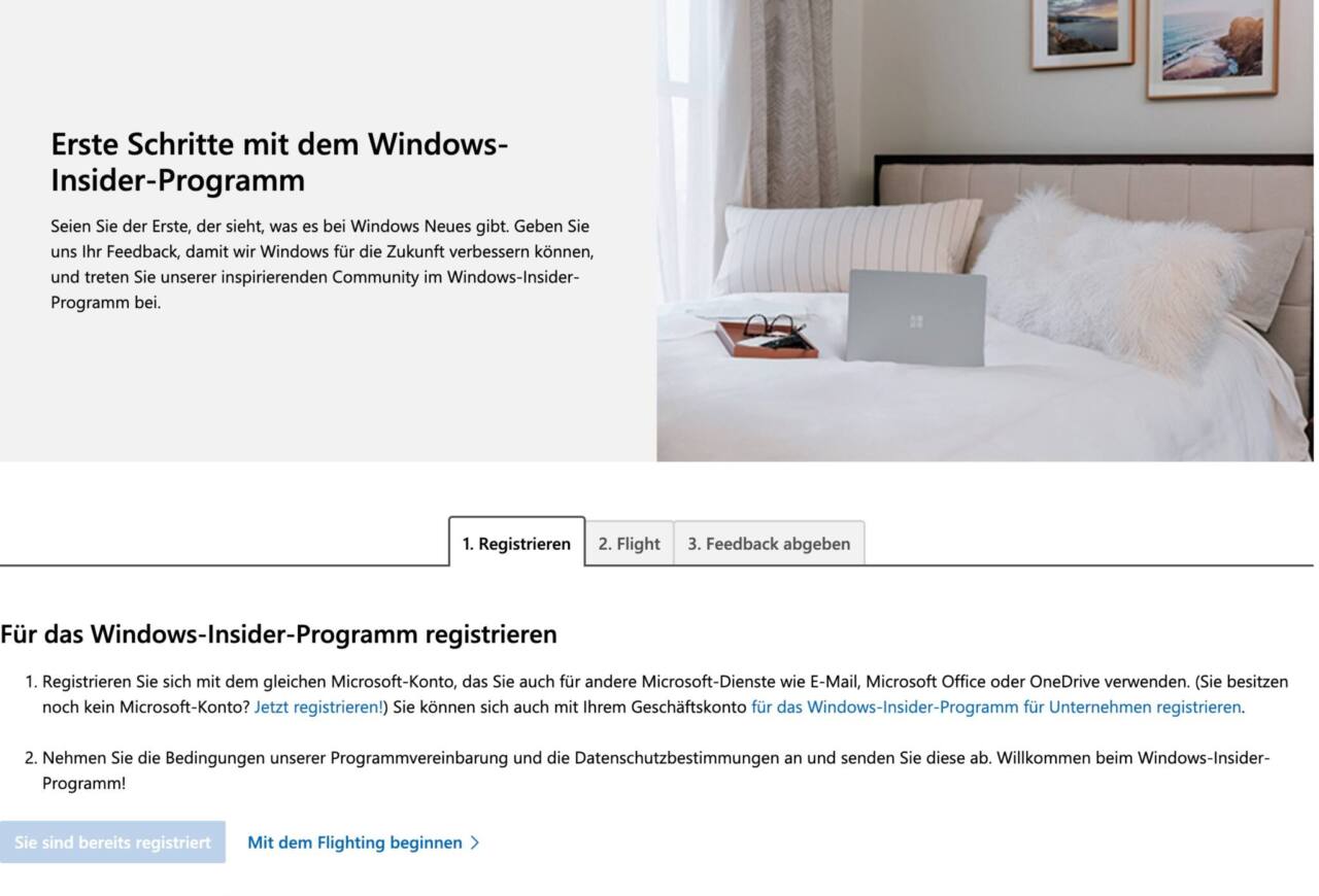 Windows Insider Anmeldung 
