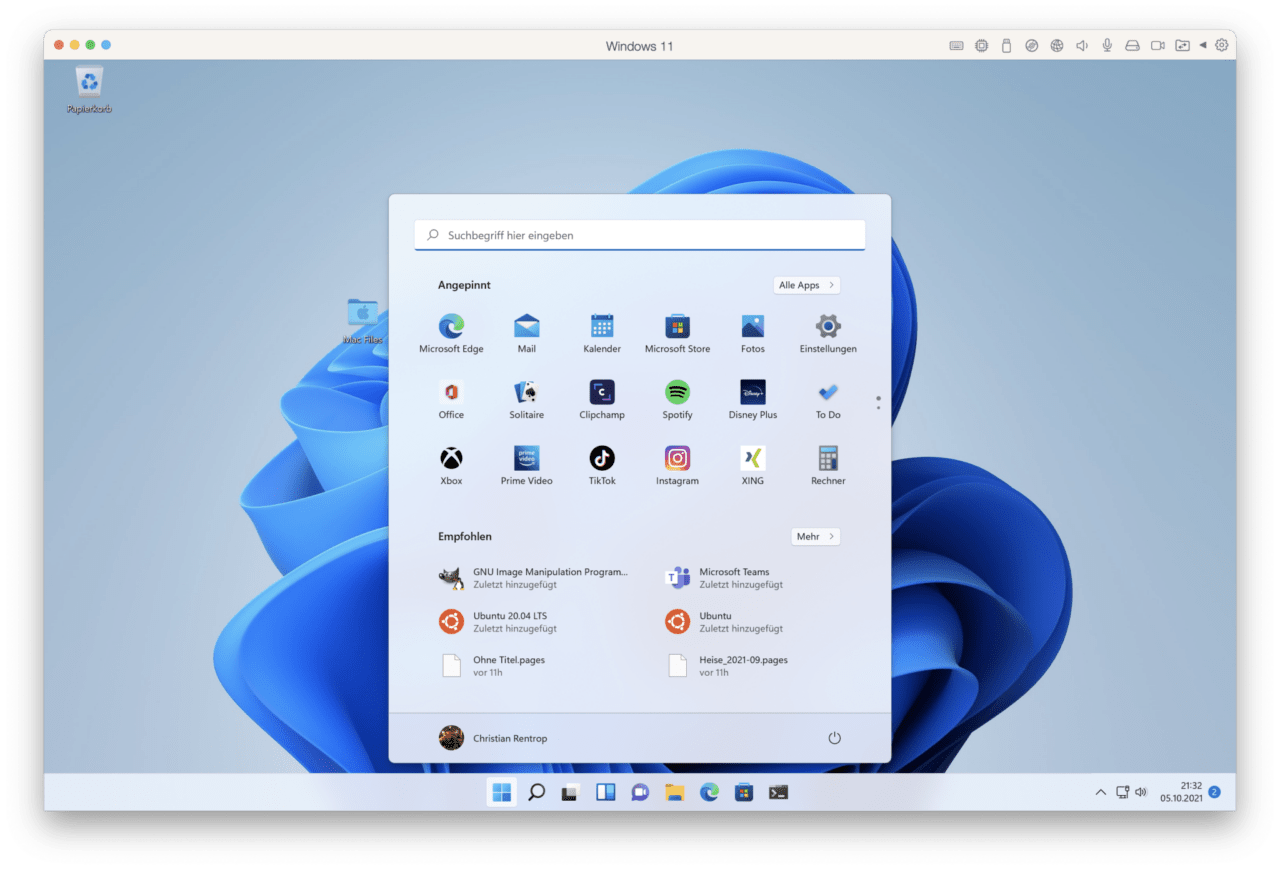 Windows 11 Installation in Parallels.