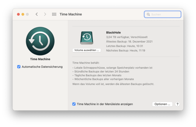Apples Time Machine ist eine brauchbare Backup-Lösung.