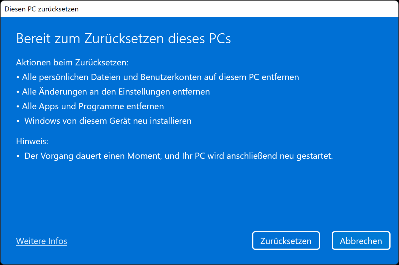Windows 11 für den Verkauf zurücksetzen