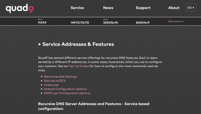 Alternative DNS-Dienstleister wie Quad9 sorgen für Sicherheit und Geschwindigkeit beim Surfen. (Quelle: Screenshot Quad9.net)