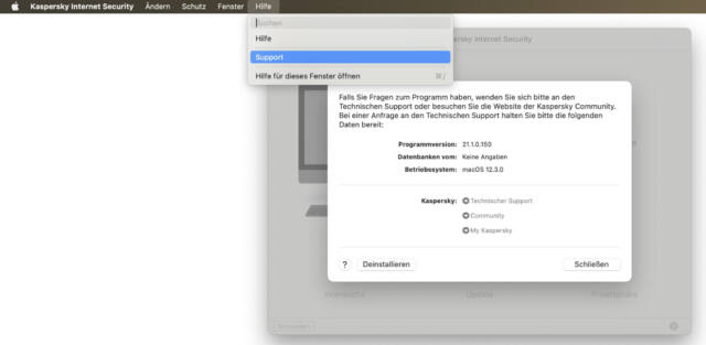 Kaspersky wird am Mac über den Uninstaller entfernt.