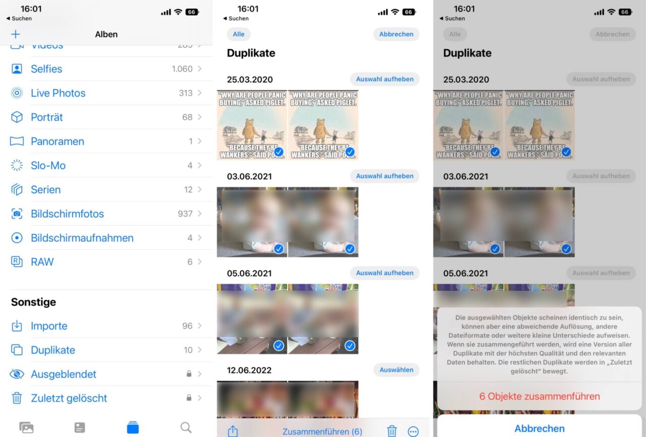 iOS 16 Doppelte Fotos finden