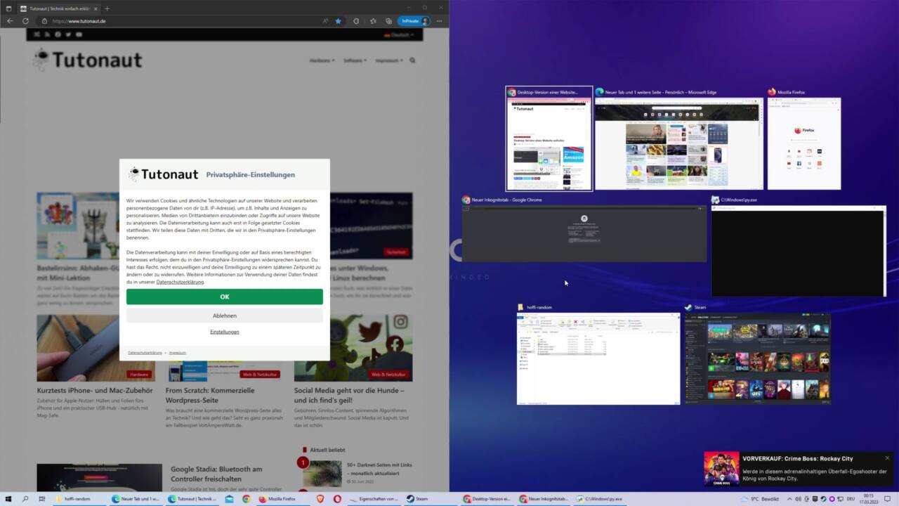 Tastaturbefehle Windows-Snapping Windows 10 Windows 11