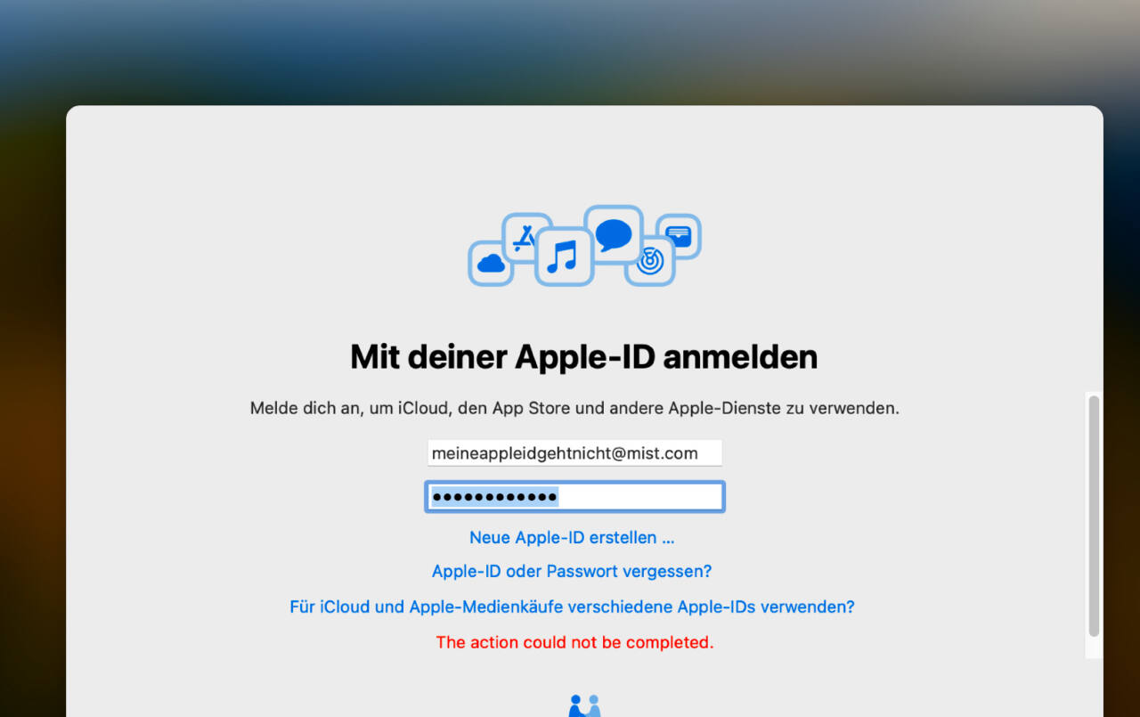 Apple ID Anmeldung nicht möglich action could not be completed