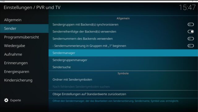 tv-einstellungen in kodi.