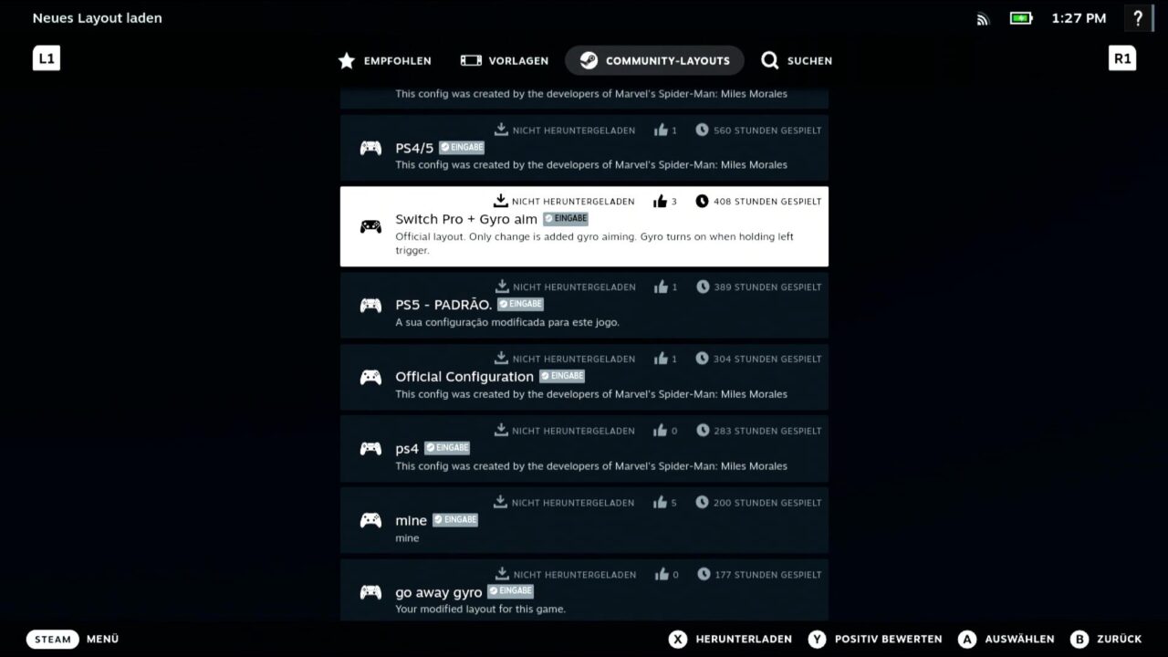 Steam Deck Community-Layouts verwenden.