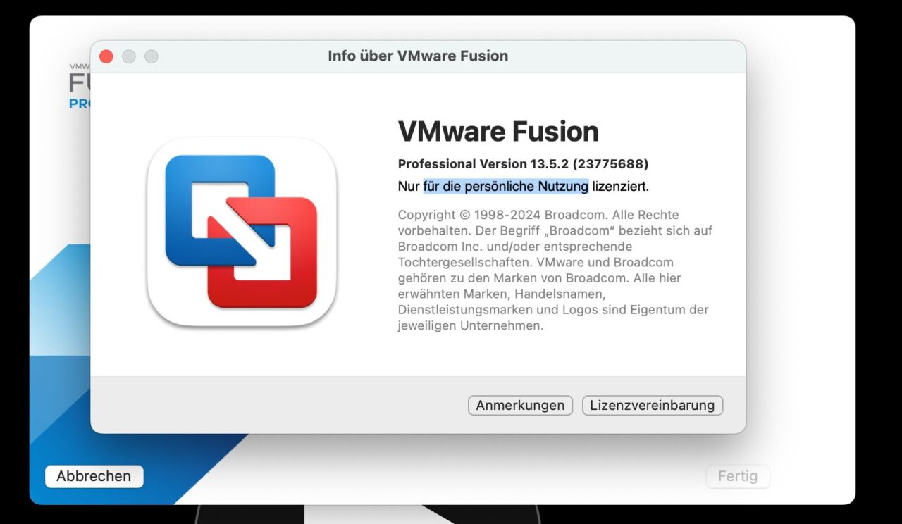 VMWare Fusion Pro kostenlos.