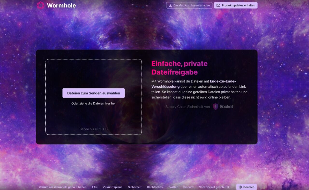 Wormhole große Dateien verschicken.
