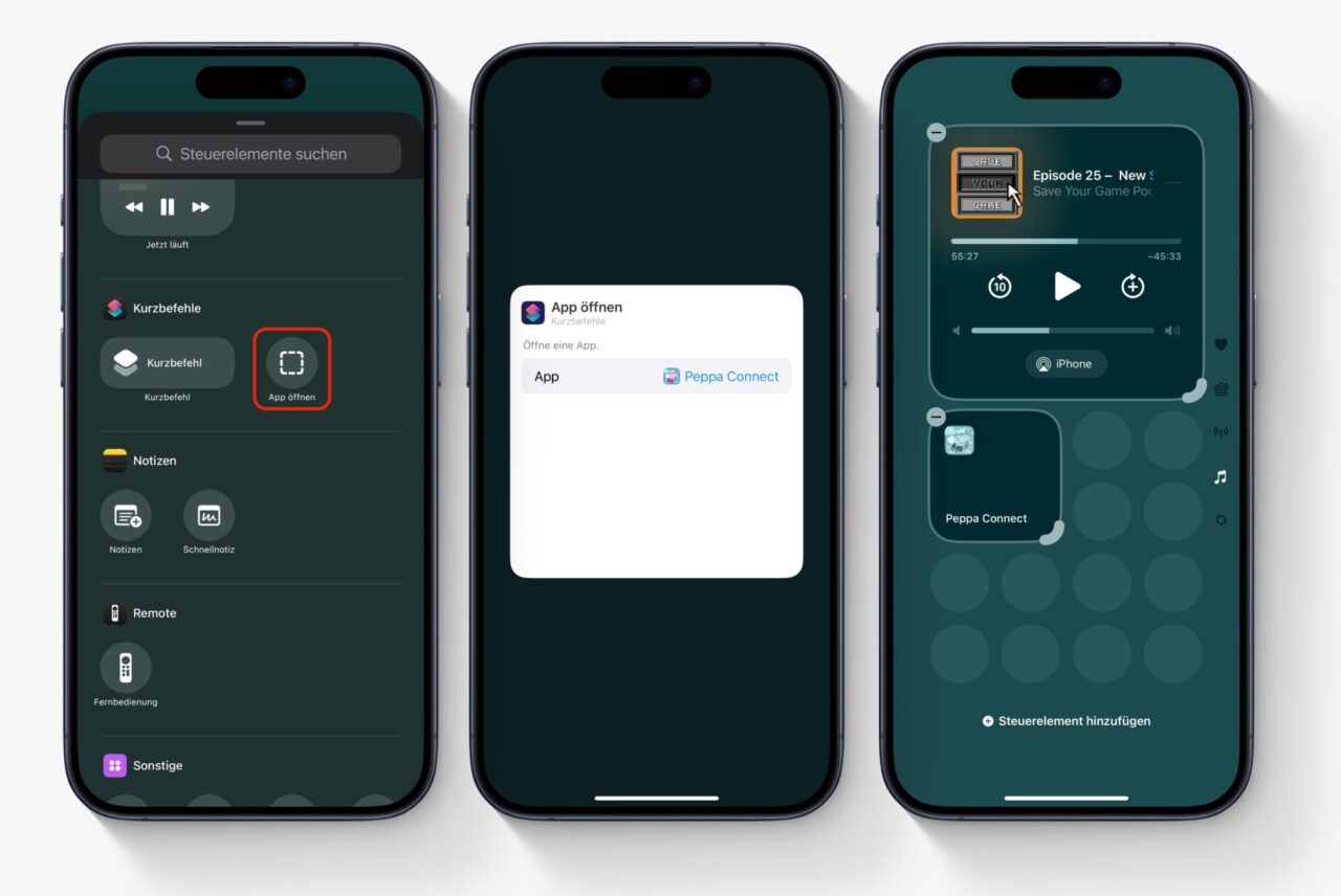 iOS 18 Apps starten im Kontrollzentrum