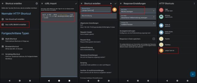workflow zum anlegen von http-shortcuts unter android.