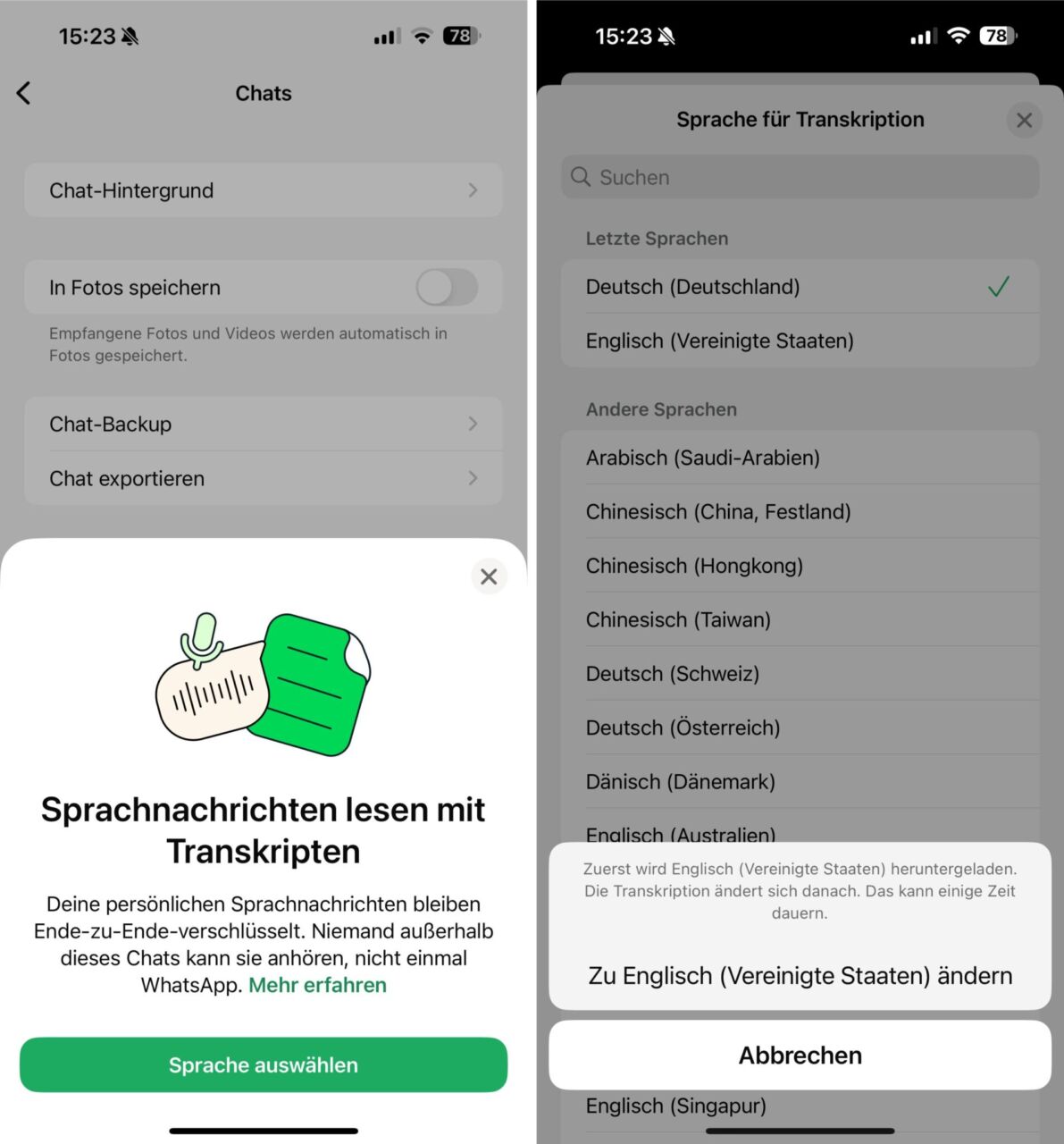WhatsApp Sprachnachrichten zu Text umwandeln aktivieren.