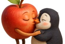Apfel und Pinguin: Man kommt sich näher (Bild: KI-generiert)