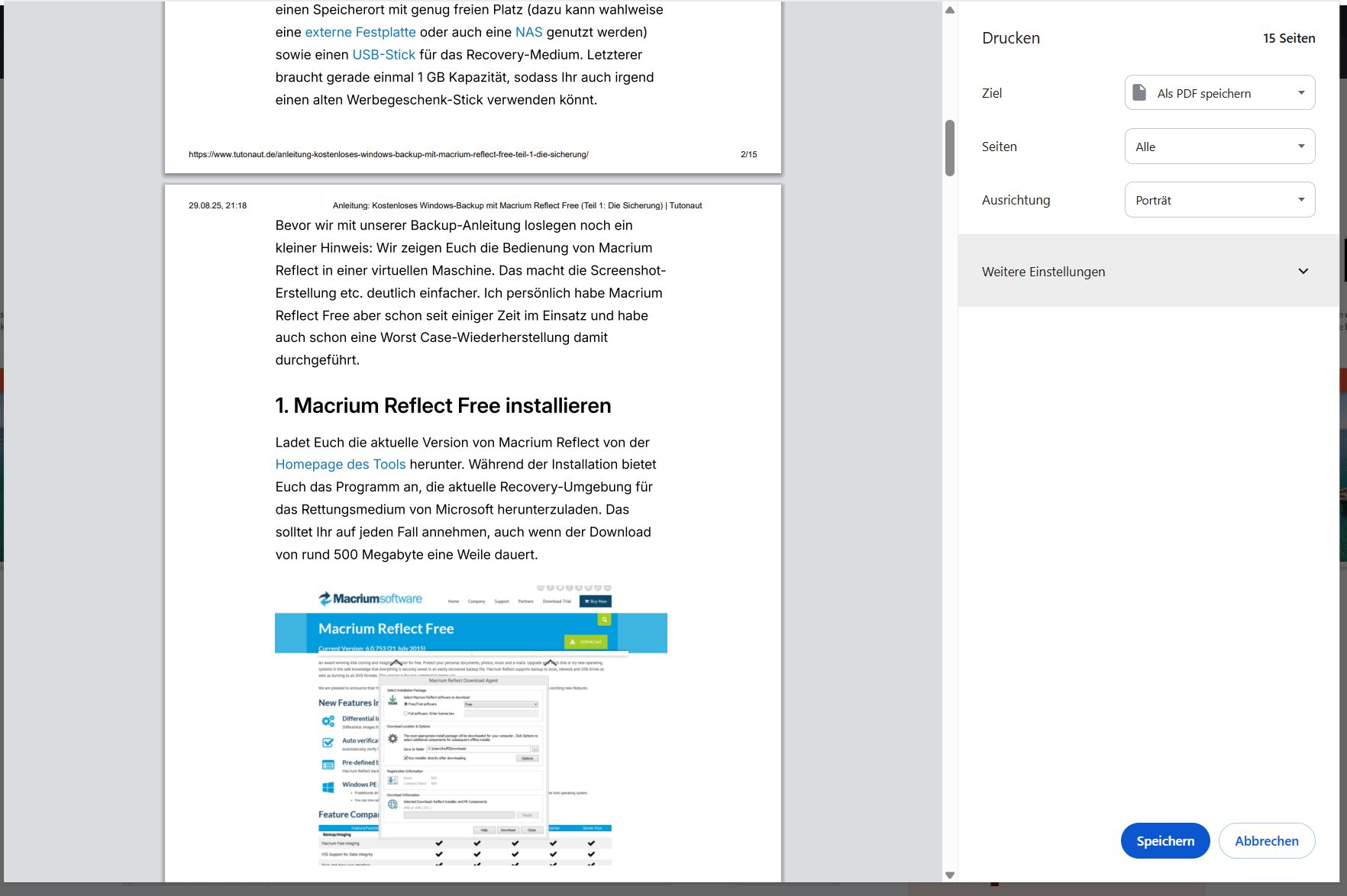 Druckdialog aus Google Chrome